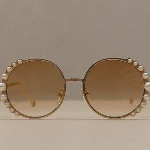 Classic Sunglasses Luxury Pearl Sunglasses Women's Fashion Metal Frame Round Sun